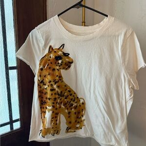 Anthropologie White and Brown Leopard Graphic Tee